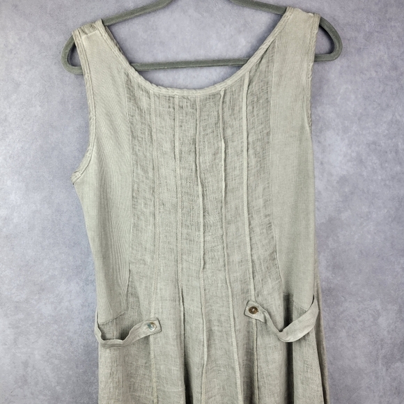 ONZ ITALY Light Grey Sleeveless Shift Dyed Linen Seamed Dress Size M - Picture 6 of 8